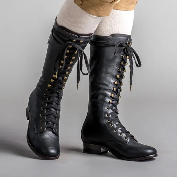 American Duchess Bessie Aviator Boots Black Size